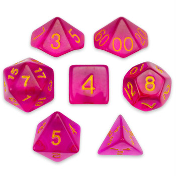 Transparent 7-piece Dice Set in Velvet Pouch - Faerie Fire Transparent 7-piece Dice Set in Velvet Pouch - Faerie Fire