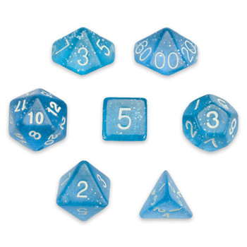 Glitter 7-piece Dice Set in Velvet Pouch - Diamond Dust Glitter 7-piece Dice Set in Velvet Pouch - Diamond Dust