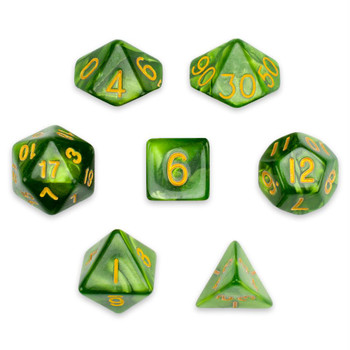 Pearlized 7-piece Dice Set in Velvet Pouch - Jade Oil Pearlized 7-piece Dice Set in Velvet Pouch - Jade Oil
