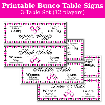 Printable Bunco table signs for 3 tables Printable Bunco table signs for 3 tables
