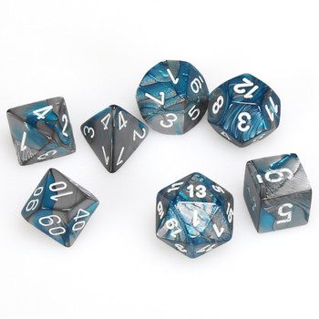 7-piece Gemini dice set - D&D dice - Steel and Teal 7-piece Gemini dice set - D&D dice - Steel and Teal