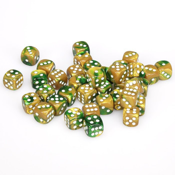 12mm Gemini Gold and Green d6s - Set of 36 12mm Gemini Gold and Green d6s - Set of 36