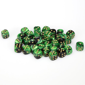 12mm Gemini Black and Green d6s - Set of 36 12mm Gemini Black and Green d6s - Set of 36