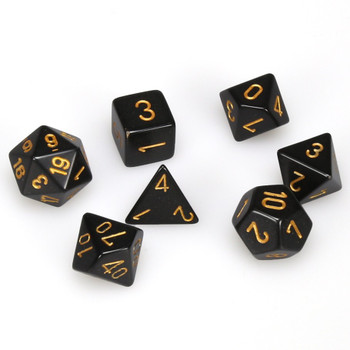 Opaque black with gold 7-piece D&D RPG dice set Opaque black with gold 7-piece D&D RPG dice set