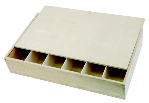 6 Bottle Presentation Box wooden with a sliding lid