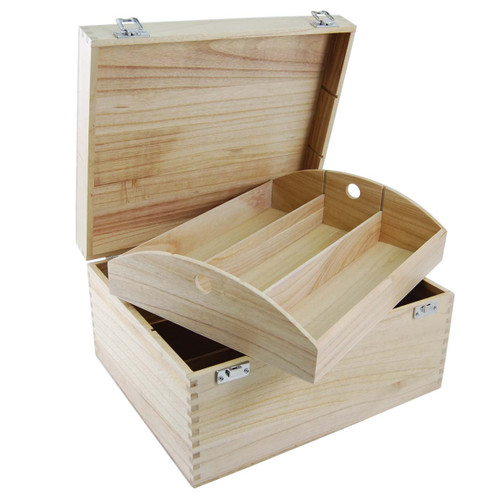 6 bottle wooden hamper tray with hinged lid