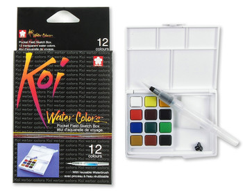 KOI WATER COLORS FIELD SKETCH BX W/ BRUSH - 12 PC SET - 12 COLORS KOI WATER COLORS FIELD SKETCH BX W/ BRUSH - 12 PC SET - 12 COLORS