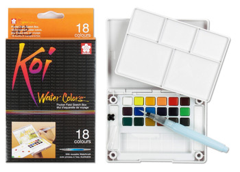 KOI WATER COLORS FIELD SKETCH BX W/ BRUSH - 18 PC SET - 18 COLORS KOI WATER COLORS FIELD SKETCH BX W/ BRUSH - 18 PC SET - 18 COLORS