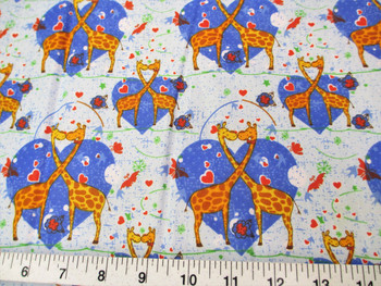 Discount Fabric Cotton Apparel Heart Kissing Blue Giraffes 302K Discount Fabric Cotton Apparel Heart Kissing Blue Giraffes 302K