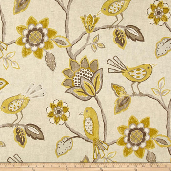 Fabric Richloom Upholstery Drapery Linen Cranbrook Yellow Floral Birds 44QQ Fabric Richloom Upholstery Drapery Linen Cranbrook Yellow Floral Birds 44QQ