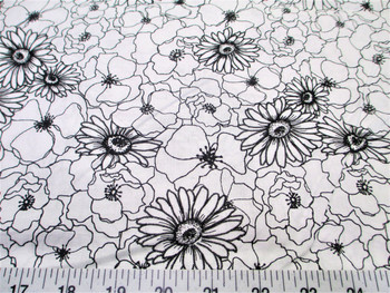 Fabric Quilting Cotton Keepsake Calico Poppy Stitch White and Black Floral 13T Fabric Quilting Cotton Keepsake Calico Poppy Stitch White and Black Floral 13T