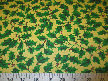 Discount Fabric Quilting Cotton Christmas Green Holly Floral 16T Discount Fabric Quilting Cotton Christmas Green Holly Floral 16T