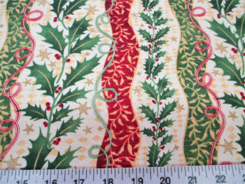 Discount Fabric Cotton Apparel Christmas Holly Red and Green Floral Stripes 18T Discount Fabric Cotton Apparel Christmas Holly Red and Green Floral Stripes 18T
