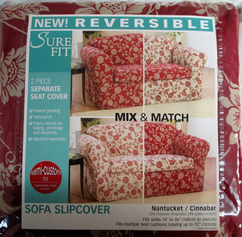 Sure Fit Reversible 2 Piece Sofa Slipcover Nantucket Cinnabar Floral Sure Fit Reversible 2 Piece Sofa Slipcover Nantucket Cinnabar Floral