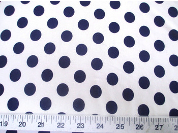 Discount Fabric Printed Lycra Spandex Stretch White with Navy Polka Dots 300H Discount Fabric Printed Lycra Spandex Stretch White with Navy Polka Dots 300H