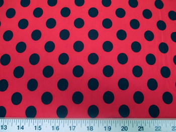 Discount Fabric Printed Lycra Spandex Stretch Red with Black Polka Dots 200G Discount Fabric Printed Lycra Spandex Stretch Red with Black Polka Dots 200G