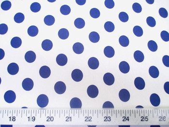 Discount Fabric Printed Lycra Spandex Stretch White with Blue Polka Dots 202G Discount Fabric Printed Lycra Spandex Stretch White with Blue Polka Dots 202G