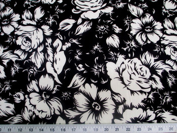 Discount Fabric Printed Lycra Spandex Stretch Black White Large Rose Floral 300G Discount Fabric Printed Lycra Spandex Stretch Black White Large Rose Floral 300G