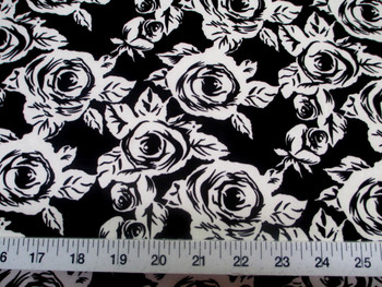 Discount Fabric Printed Lycra Spandex Stretch Black White Small Rose Floral 300D Discount Fabric Printed Lycra Spandex Stretch Black White Small Rose Floral 300D