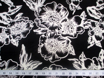 Discount Fabric Printed Lycra Spandex Stretch Black White Pansy Floral 300F Discount Fabric Printed Lycra Spandex Stretch Black White Pansy Floral 300F