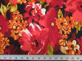 Discount Fabric Printed Lycra Spandex Stretch Bold Floral Red Orange 301B Discount Fabric Printed Lycra Spandex Stretch Bold Floral Red Orange 301B