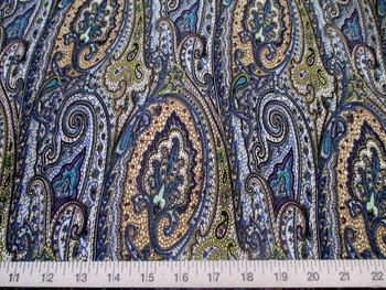 Discount Fabric Printed Lycra Spandex Stretch Paisley Blue, Black & Purple 202D Discount Fabric Printed Lycra Spandex Stretch Paisley Blue, Black & Purple 202D