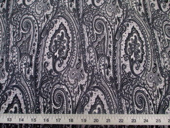 Discount Fabric Printed Lycra Spandex Stretch Paisley Grey, Black & White 200D Discount Fabric Printed Lycra Spandex Stretch Paisley Grey, Black & White 200D