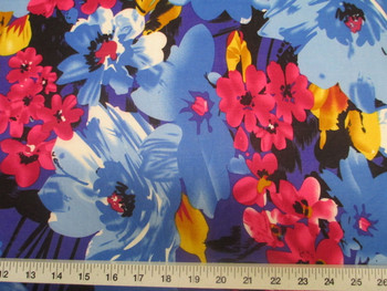Discount Fabric Printed Lycra Spandex Stretch Bold Floral Royal Blue Black 302B Discount Fabric Printed Lycra Spandex Stretch Bold Floral Royal Blue Black 302B