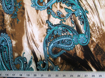 Discount Fabric Printed Lycra Spandex Stretch Turquoise Paisly Storm Clouds 401A Discount Fabric Printed Lycra Spandex Stretch Turquoise Paisly Storm Clouds 401A