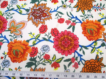 Discount Fabric Printed Lycra Spandex Stretch Pink Orange White Floral 300E Discount Fabric Printed Lycra Spandex Stretch Pink Orange White Floral 300E