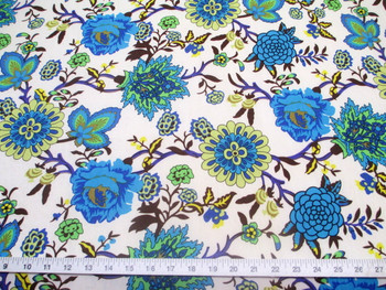 Discount Fabric Printed Lycra Spandex Stretch Turquoise Blue White Floral 301F Discount Fabric Printed Lycra Spandex Stretch Turquoise Blue White Floral 301F
