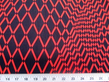 Discount Fabric Printed Lycra Spandex Stretch Red Orange Geometric Diamonds 201C Discount Fabric Printed Lycra Spandex Stretch Red Orange Geometric Diamonds 201C