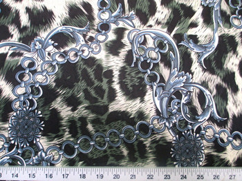 Discount Fabric Printed Lycra Spandex Stretch Big Cat Chains Black & Green 200C Discount Fabric Printed Lycra Spandex Stretch Big Cat Chains Black & Green 200C