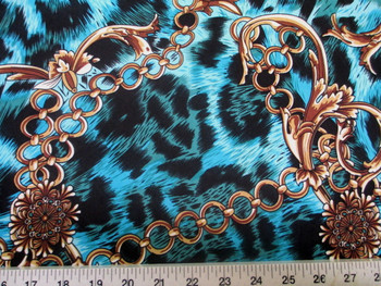 Discount Fabric Printed Lycra Spandex Stretch Big Cat Chains Black & Blue 301C Discount Fabric Printed Lycra Spandex Stretch Big Cat Chains Black & Blue 301C