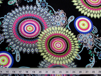 Discount Fabric Printed Spandex Stretch Sunflower Lime Pink and Blue 402D Discount Fabric Printed Spandex Stretch Sunflower Lime Pink and Blue 402D