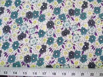 Discount Fabric Challis Rayon Teal, Gray and Yellow Floral 2 yds @ $6.99 302J Discount Fabric Challis Rayon Teal, Gray and Yellow Floral 2 yds @ $6.99 302J