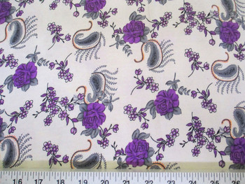Discount Fabric Challis Rayon Purple Floral Gray Paisley 2 yds @ $6.99 403J Discount Fabric Challis Rayon Purple Floral Gray Paisley 2 yds @ $6.99 403J