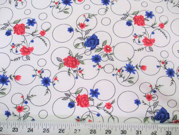 Discount Fabric Challis Rayon Pink and Blue Floral on Bubbles 2 yds @ $6.99 201K Discount Fabric Challis Rayon Pink and Blue Floral on Bubbles 2 yds @ $6.99 201K