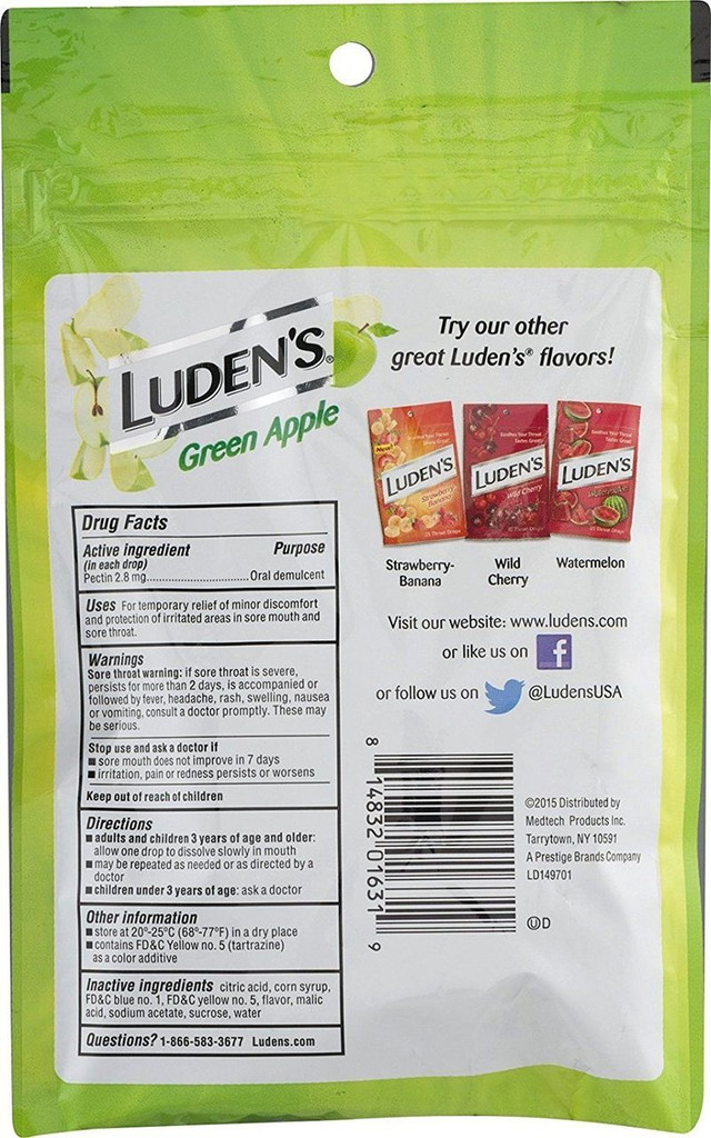 Ludens Green Apple Cough Drops, Always Soothing Never Sour