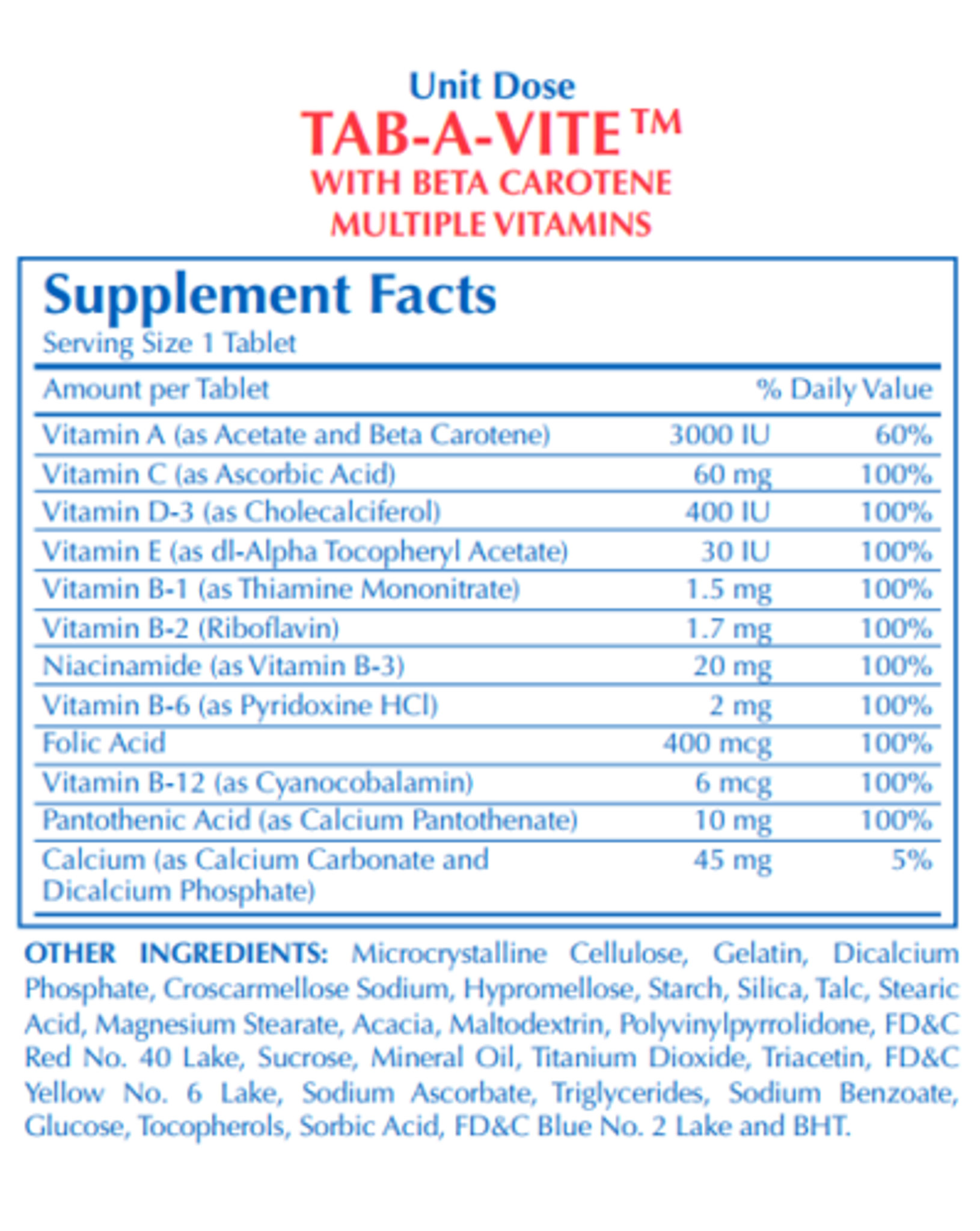 Major TABAVITE with Beta Carotene Multiple Vitamins Unit Dose, 100
