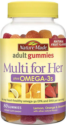 Nature Made Multi for Her + Omega-3 Adult Gummies w. 60 mg of EPA and DHA Omega 3, 80 Ct