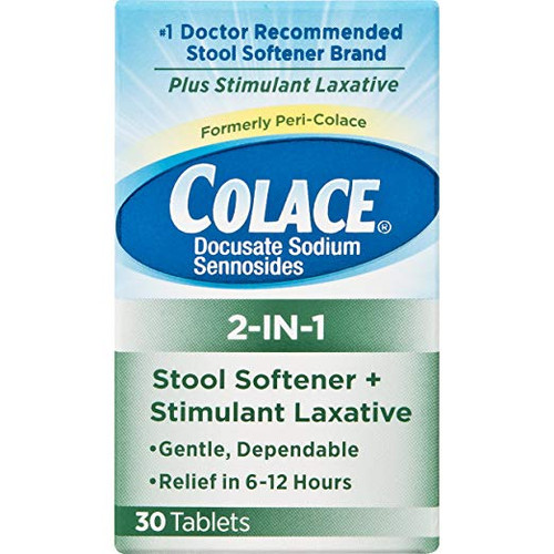 Colace 2-IN-1 Stool Softener & Stimulant Laxative Tablets 30 Count Gentle Constipation Relief in 6-12 Hours