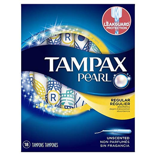Tampax Pearl Plastic Tampons, Regular Absorbency, Unscented, 18 Count