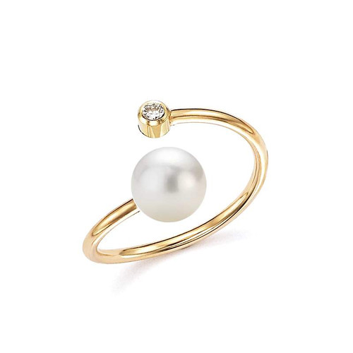 Freshwater Open Pearl Bezel Set Diamond Ring 14KY Gold Freshwater Open Pearl Bezel Set Diamond Ring 14KY Gold