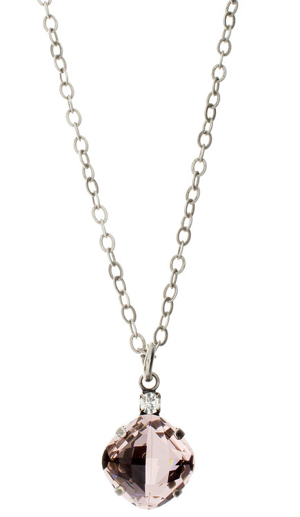 Necklace - 16mm Round Square - Silver Tone