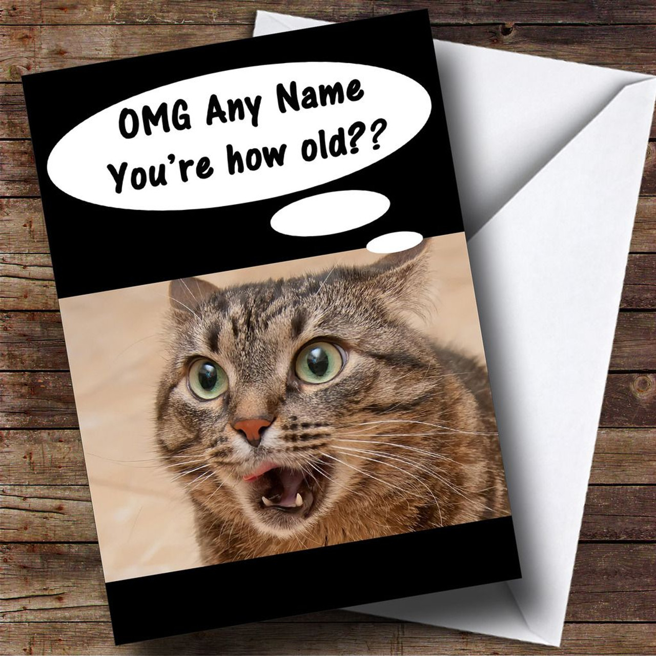 Funny Shocked Cat Age Joke Personalised Birthday Card - The Card Zoo