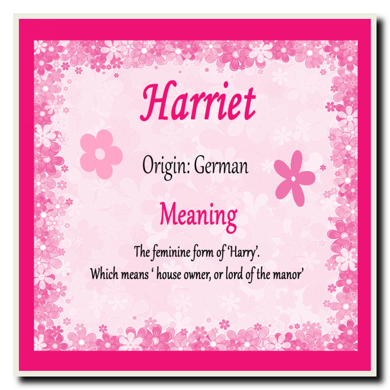 harriet spelled out in quirky splat bold typeface