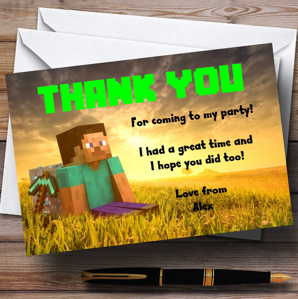 Minecraft Personalised Children's Party Thank You Cards - The Card Zoo