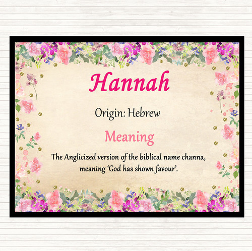 Hannah Name Meaning Drinks Mat Coaster Floral - The Card Zoo