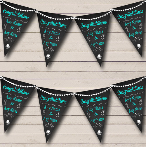 Chalkboard Congratulations Black White & Aqua Turquoise Engagement Party Bunting Chalkboard Congratulations Black White & Aqua Turquoise Engagement Party Bunting